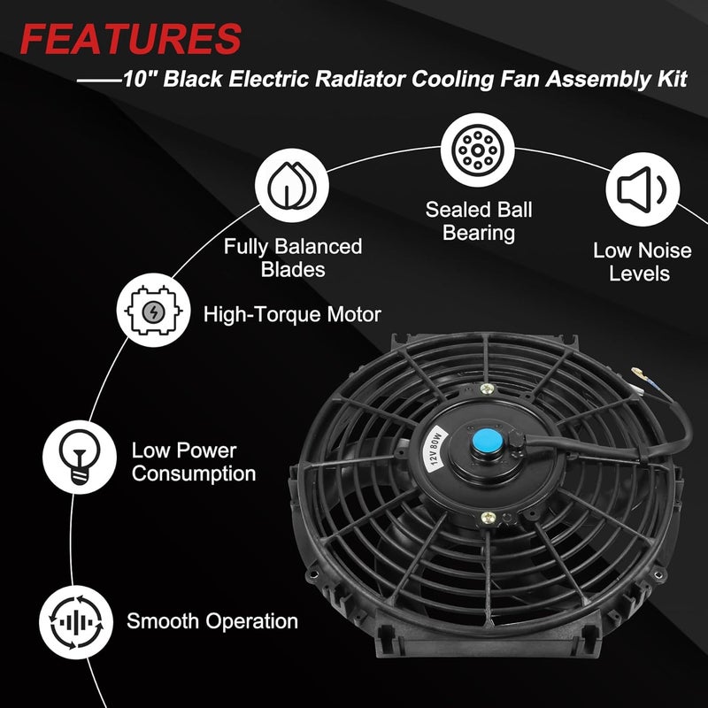 JDMSPEED New 2 Sets Universal 10'' Electric Radiator Cooling Slim Fan Push Pull Mounting Kit - Image 3